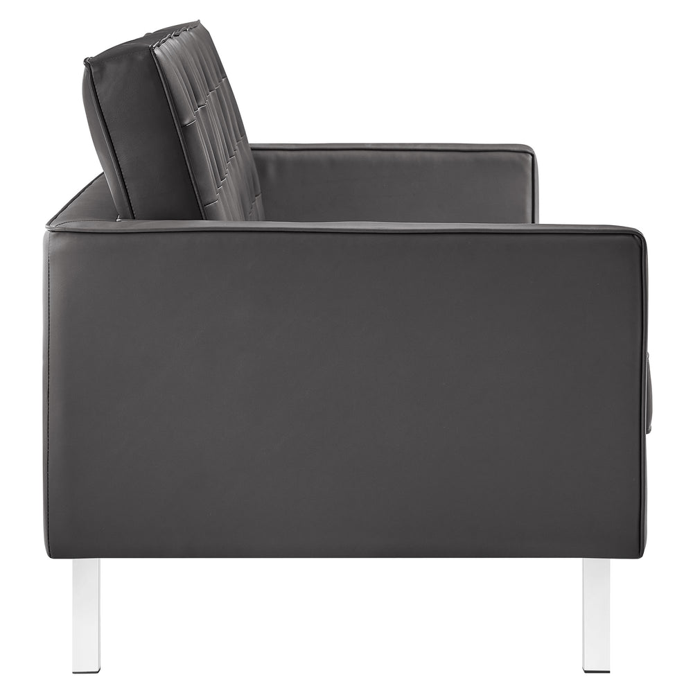 Loft Tufted Vegan Leather Sofa in Silver Gray