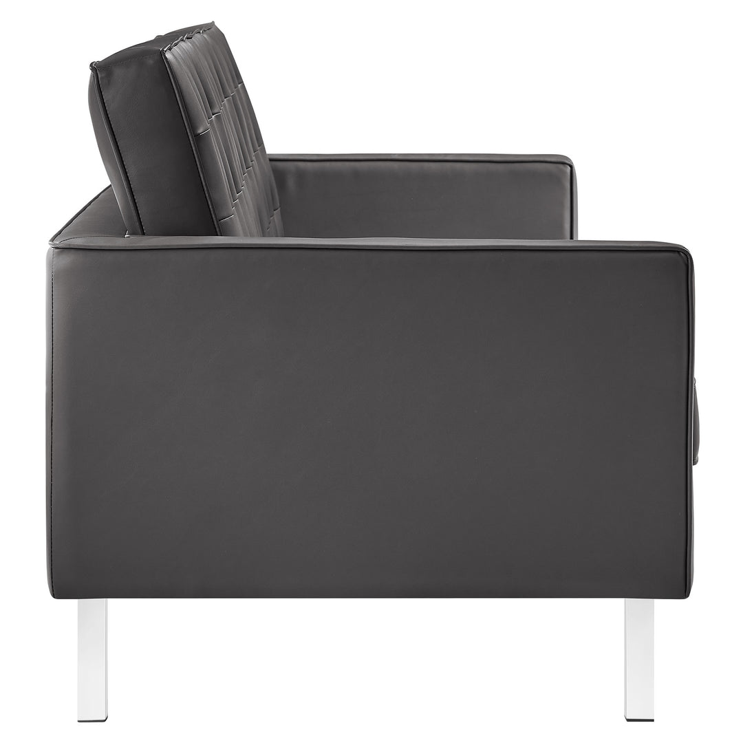 Loft Tufted Vegan Leather Sofa in Silver Gray