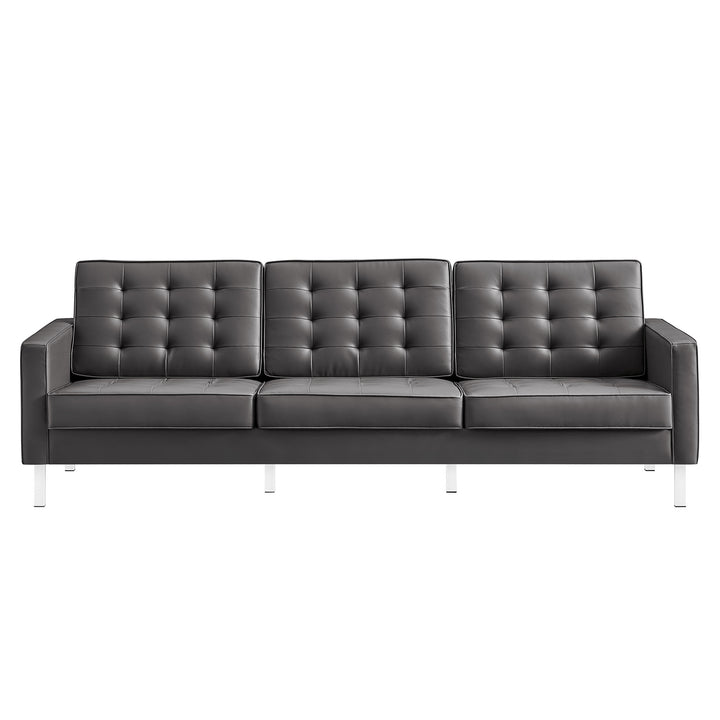 Loft Tufted Vegan Leather Sofa in Silver Gray