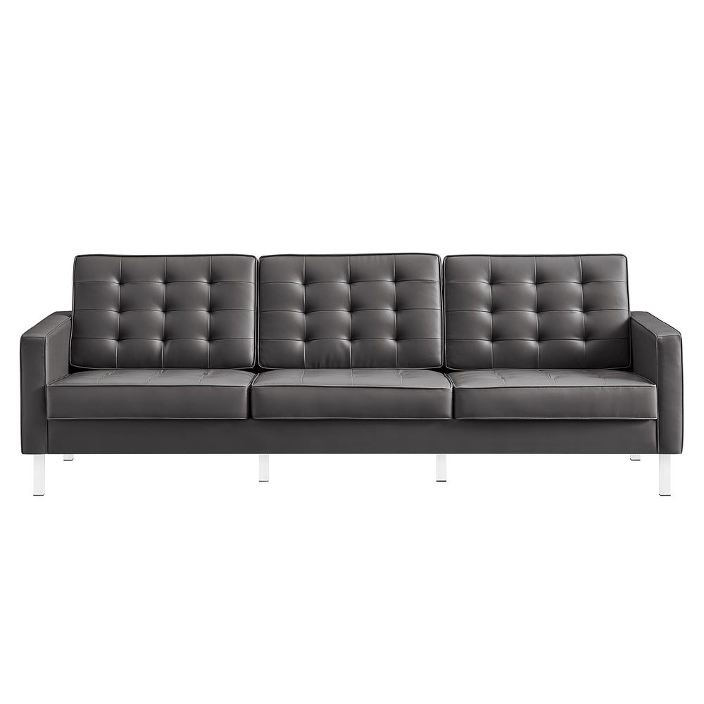 Loft Tufted Vegan Leather Sofa in Silver Gray