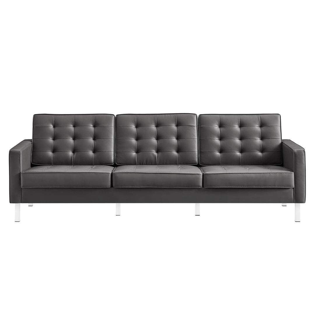 Loft Tufted Vegan Leather Sofa in Silver Gray