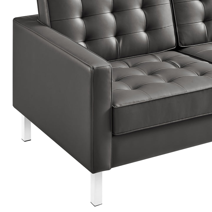 Loft Tufted Vegan Leather Sofa in Silver Gray