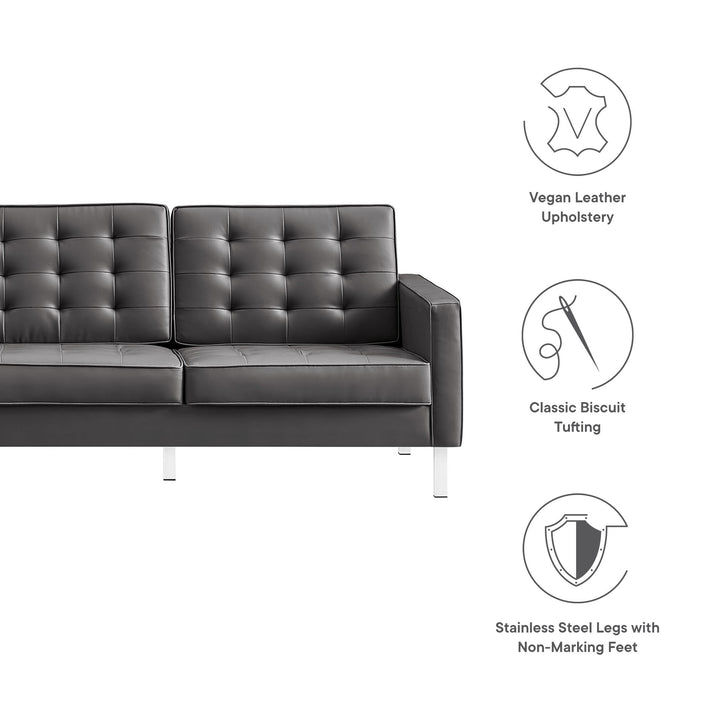 Loft Tufted Vegan Leather Sofa in Silver Gray