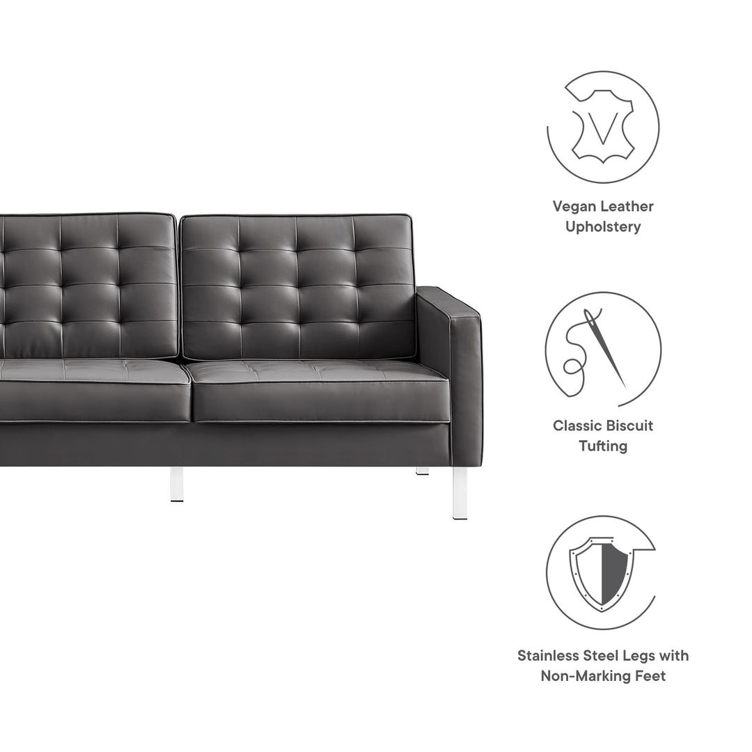 Loft Tufted Vegan Leather Sofa in Silver Gray