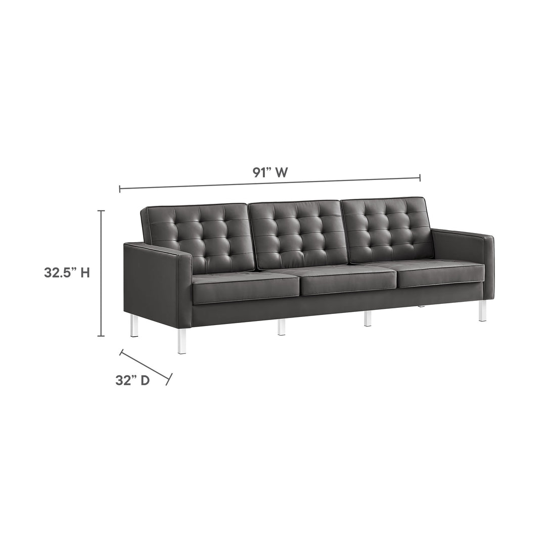 Loft Tufted Vegan Leather Sofa in Silver Gray