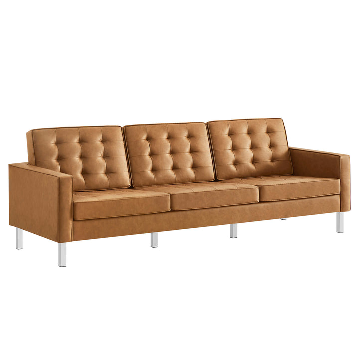 Loft Tufted Vegan Leather Sofa in Silver Tan
