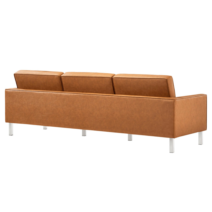 Loft Tufted Vegan Leather Sofa in Silver Tan