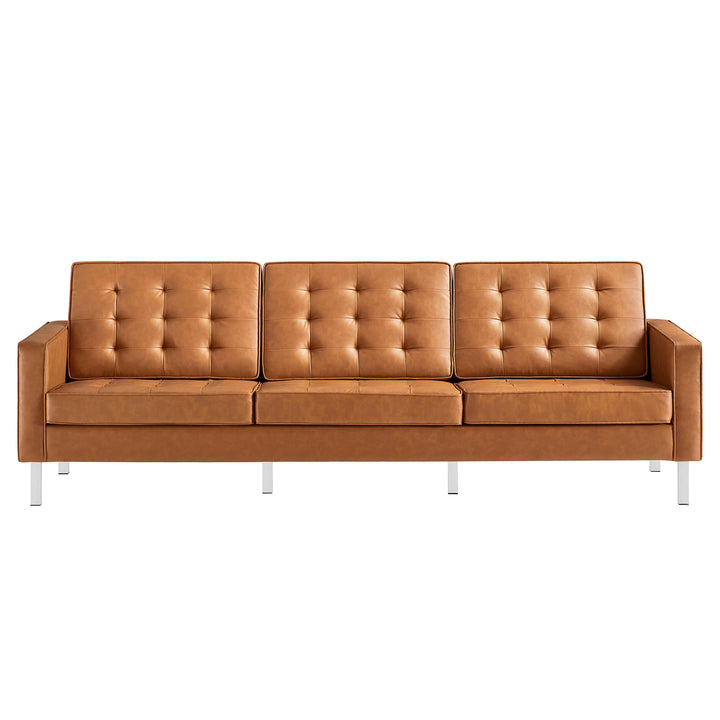 Loft Tufted Vegan Leather Sofa in Silver Tan