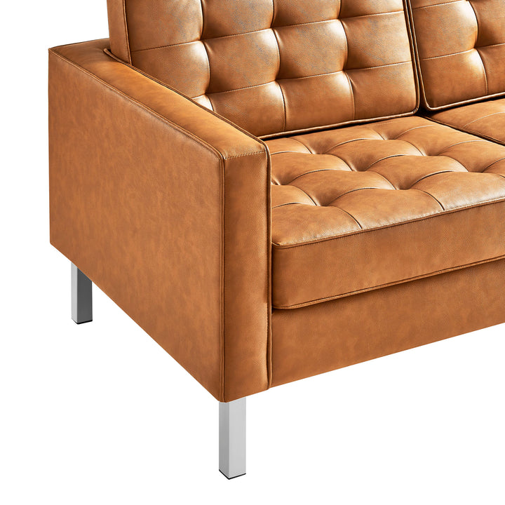 Loft Tufted Vegan Leather Sofa in Silver Tan