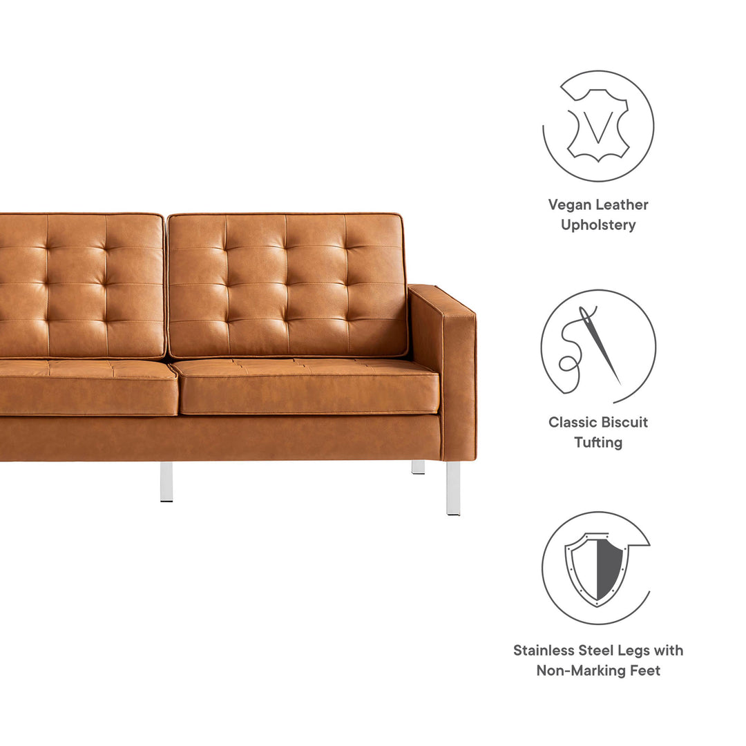 Loft Tufted Vegan Leather Sofa in Silver Tan