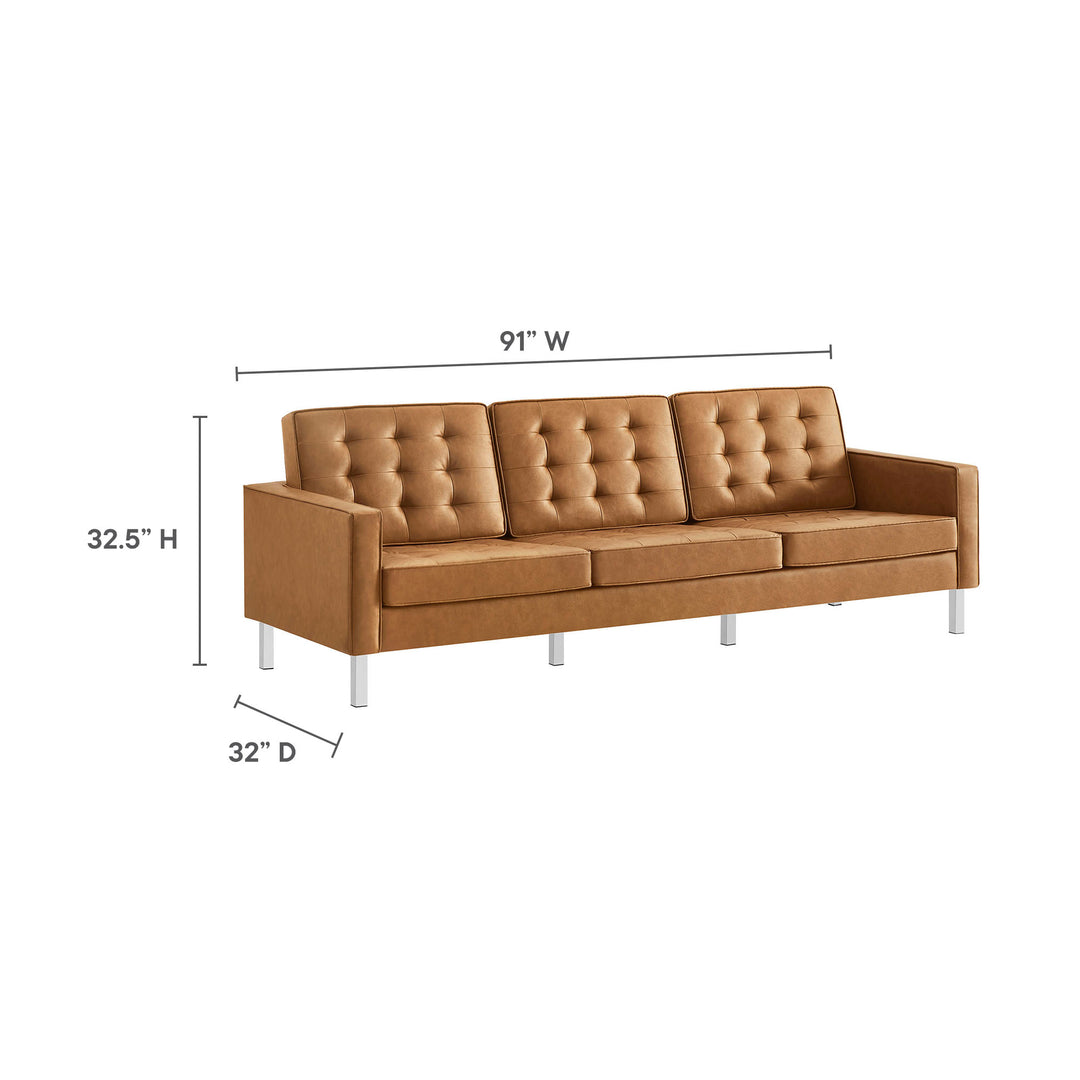 Loft Tufted Vegan Leather Sofa in Silver Tan