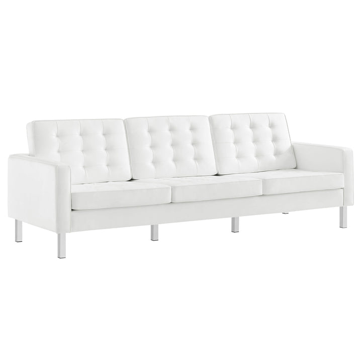 Loft Tufted Vegan Leather Sofa in Silver White