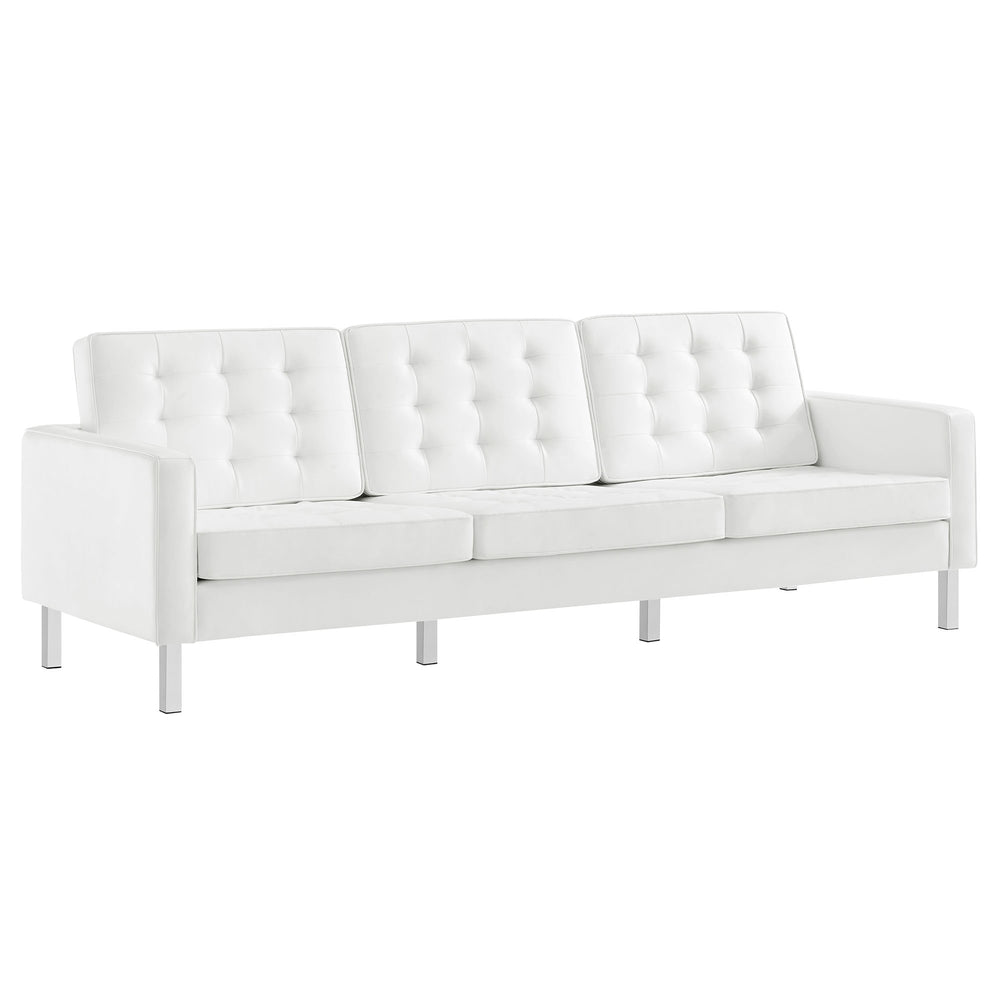 Loft Tufted Vegan Leather Sofa in Silver White