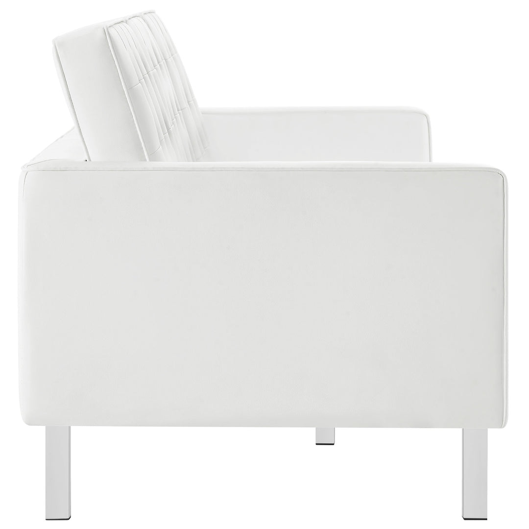 Loft Tufted Vegan Leather Sofa in Silver White