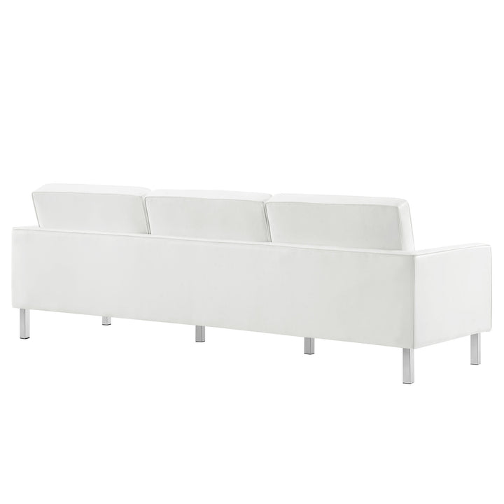 Loft Tufted Vegan Leather Sofa in Silver White