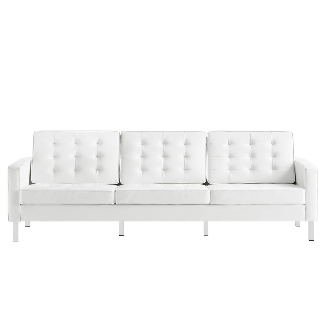 Loft Tufted Vegan Leather Sofa in Silver White