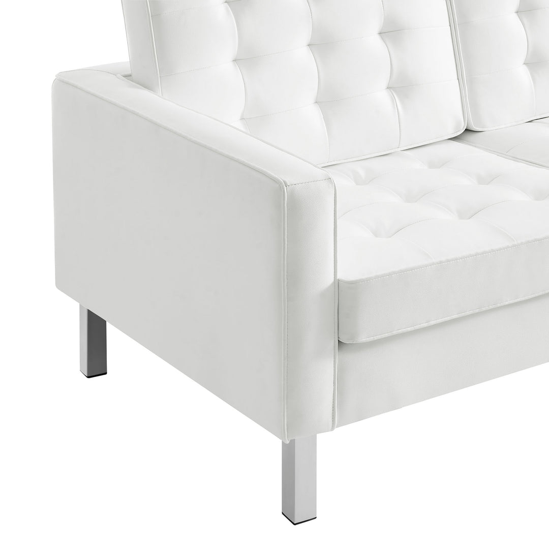 Loft Tufted Vegan Leather Sofa in Silver White