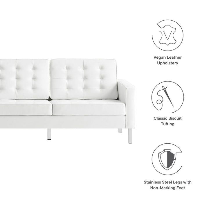 Loft Tufted Vegan Leather Sofa in Silver White