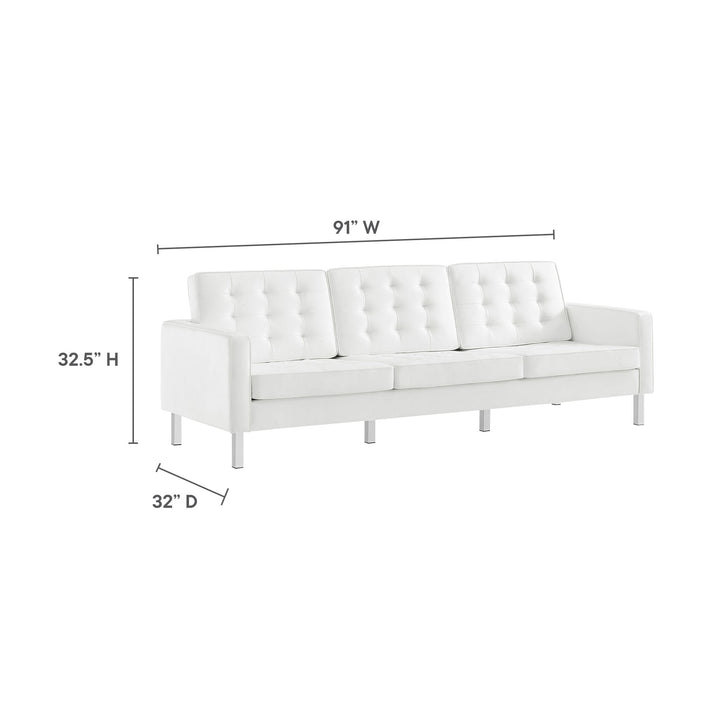 Loft Tufted Vegan Leather Sofa in Silver White