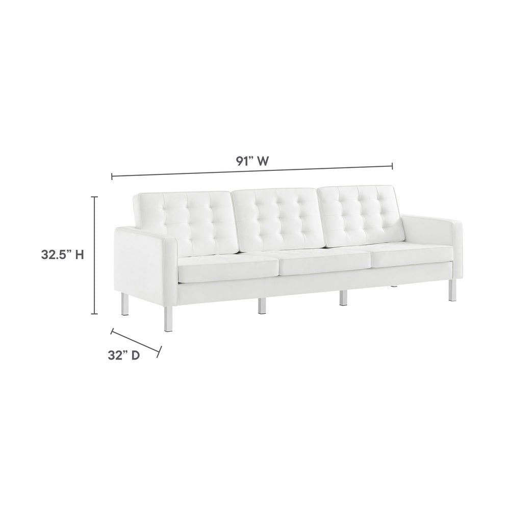 Loft Tufted Vegan Leather Sofa in Silver White