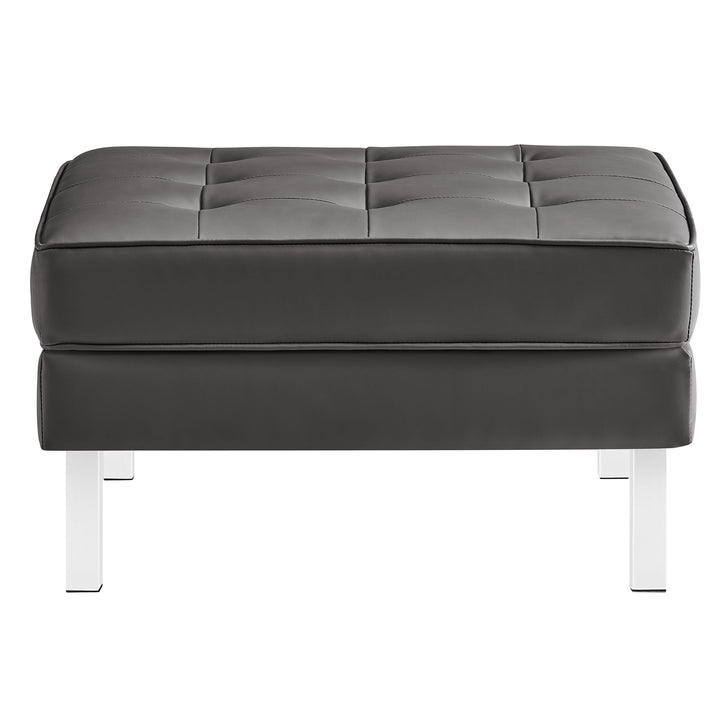 Loft Tufted Vegan Leather Sofa and Ottoman Set in Silver Gray