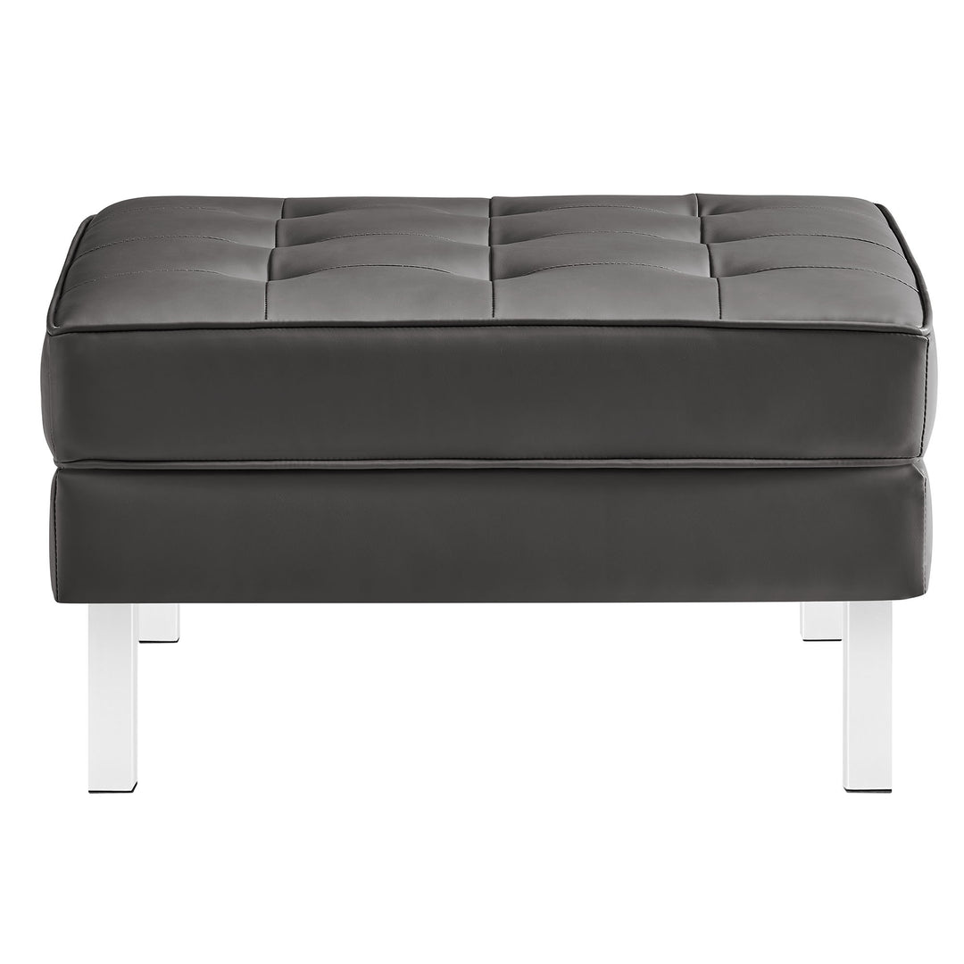 Loft Tufted Vegan Leather Sofa and Ottoman Set in Silver Gray