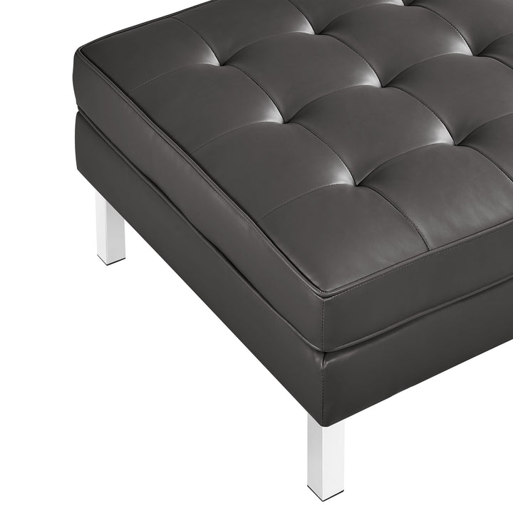 Loft Tufted Vegan Leather Sofa and Ottoman Set in Silver Gray