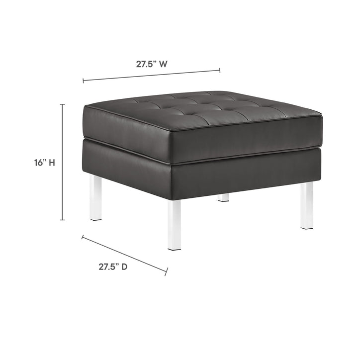 Loft Tufted Vegan Leather Sofa and Ottoman Set in Silver Gray