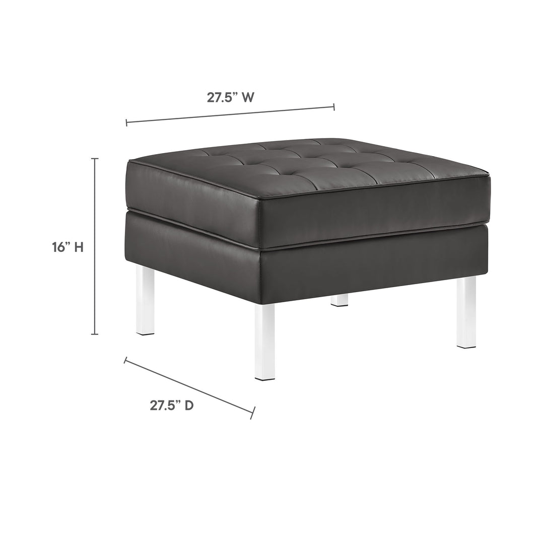 Loft Tufted Vegan Leather Sofa and Ottoman Set in Silver Gray