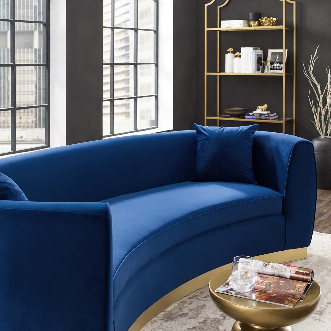 Resolute Curved Performance Velvet Sofa in Navy