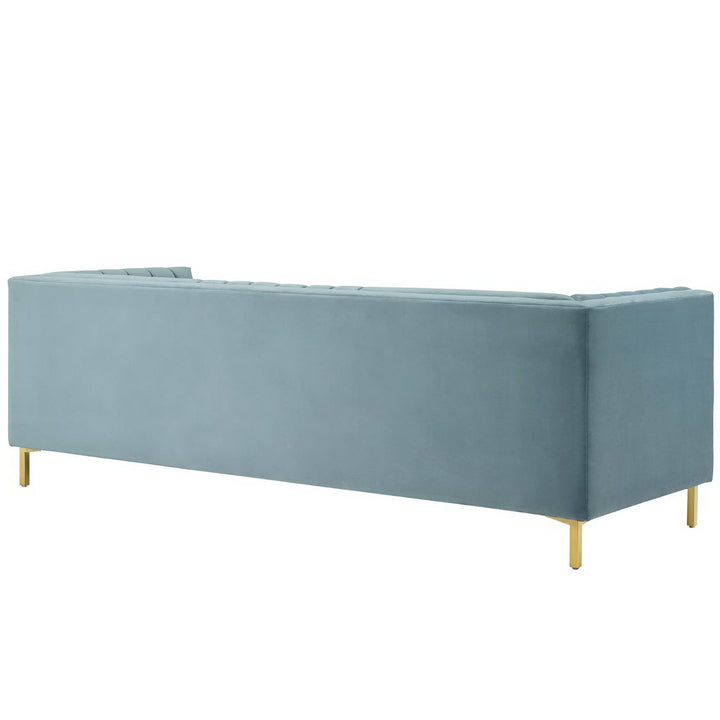 Ingenuity Channel Tufted Performance Velvet Sofa in Light Blue