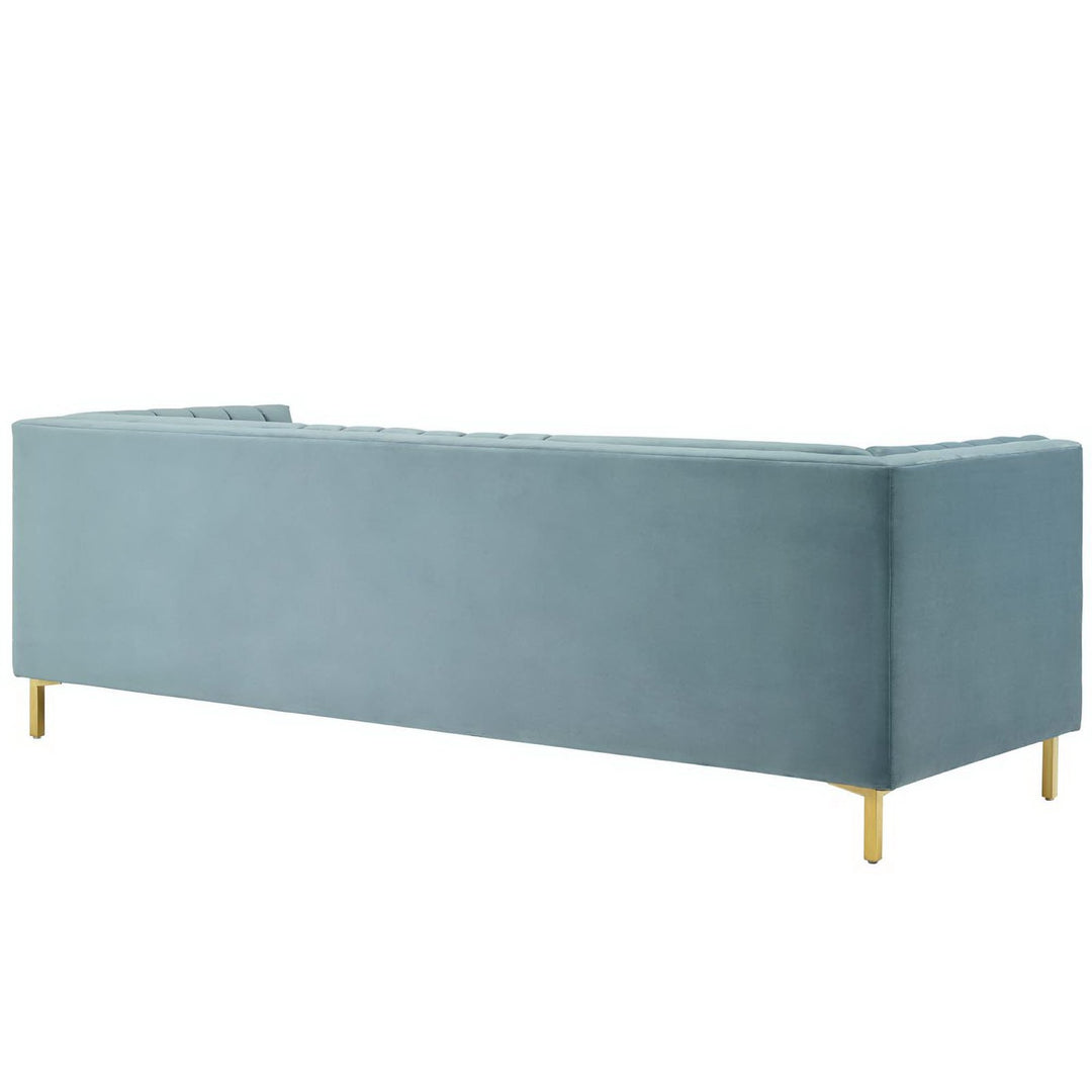 Ingenuity Channel Tufted Performance Velvet Sofa in Light Blue