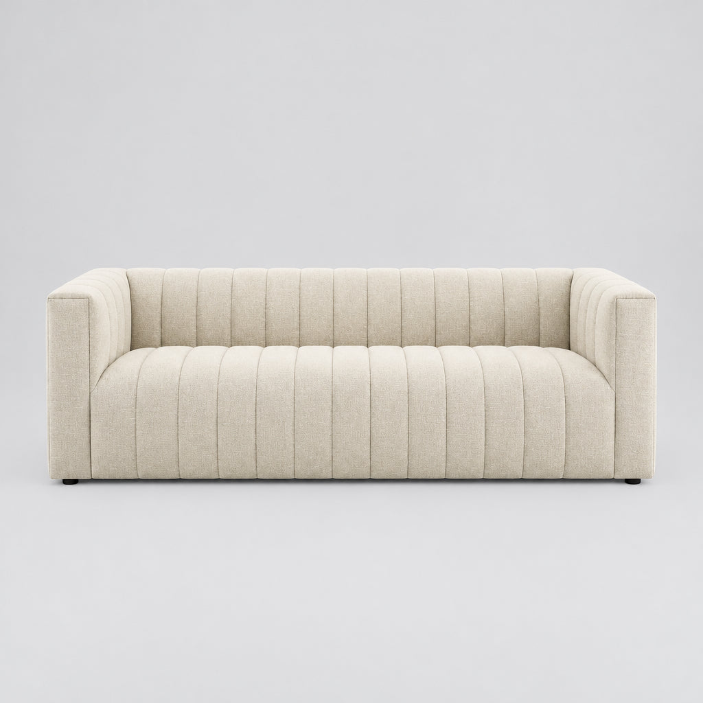 Reflection Channel Tufted Upholstered Fabric Sofa in Beige
