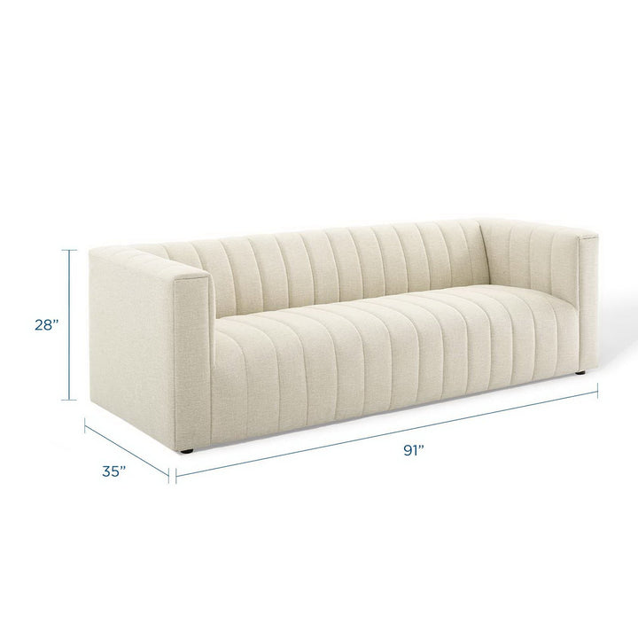 Reflection Channel Tufted Upholstered Fabric Sofa in Beige