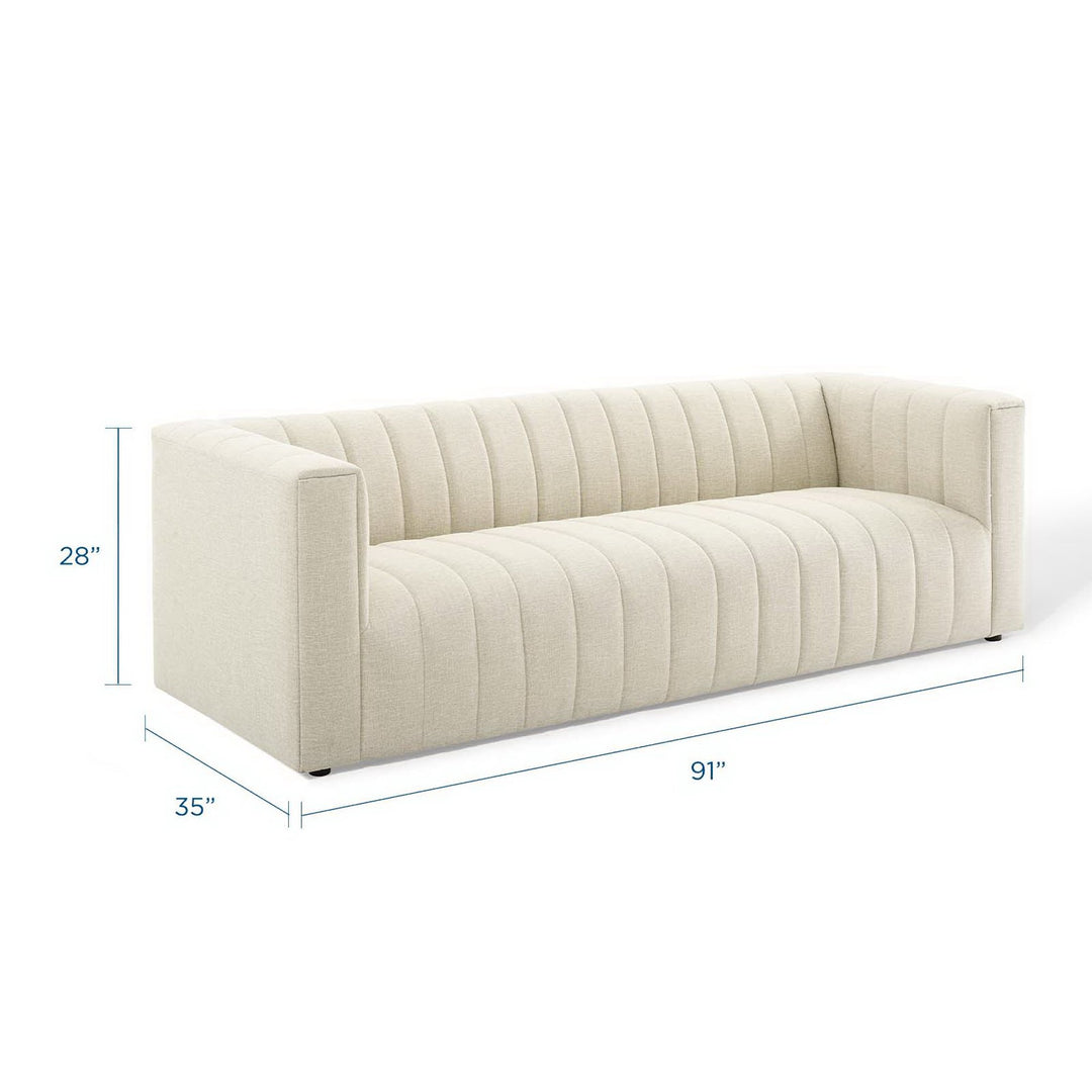 Reflection Channel Tufted Upholstered Fabric Sofa in Beige