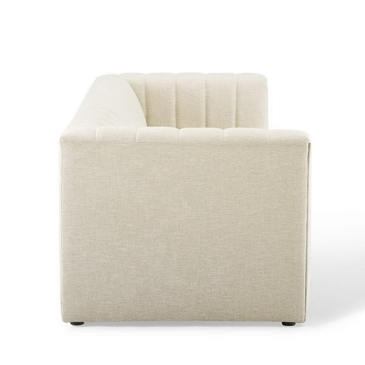 Reflection Channel Tufted Upholstered Fabric Sofa in Beige