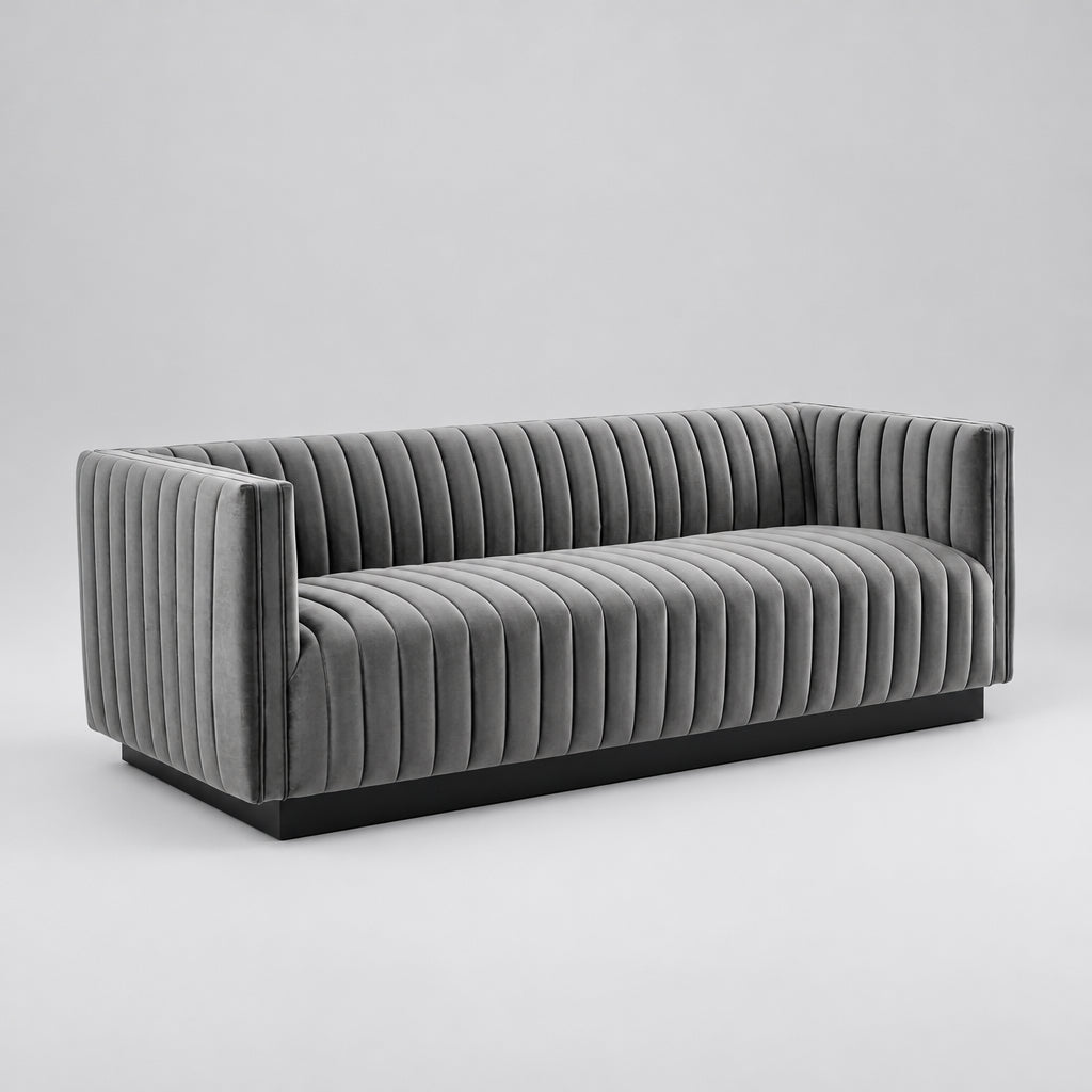Conjure Channel Tufted Velvet Sofa in Gray