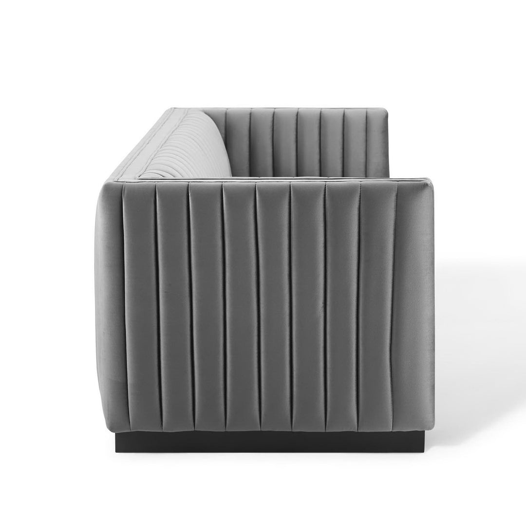 Conjure Channel Tufted Velvet Sofa in Gray