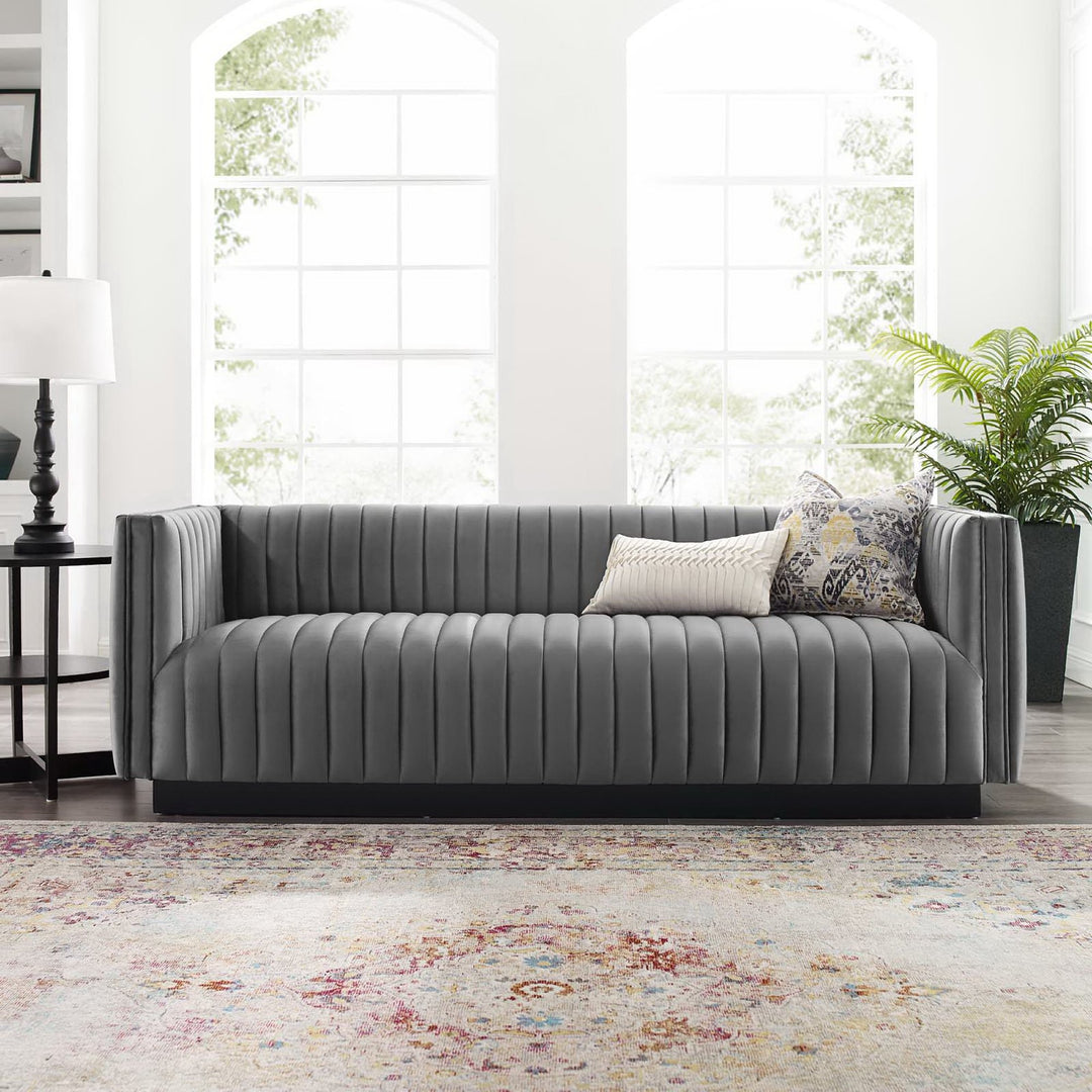 Conjure Channel Tufted Velvet Sofa in Gray