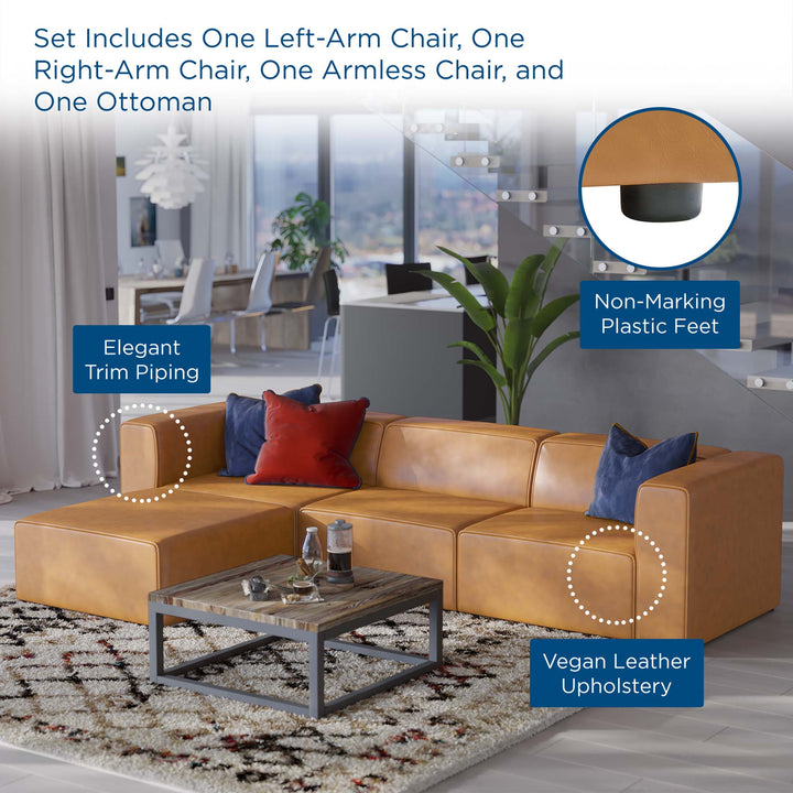 Mingle Vegan Leather Sofa and Ottoman Set in Tan