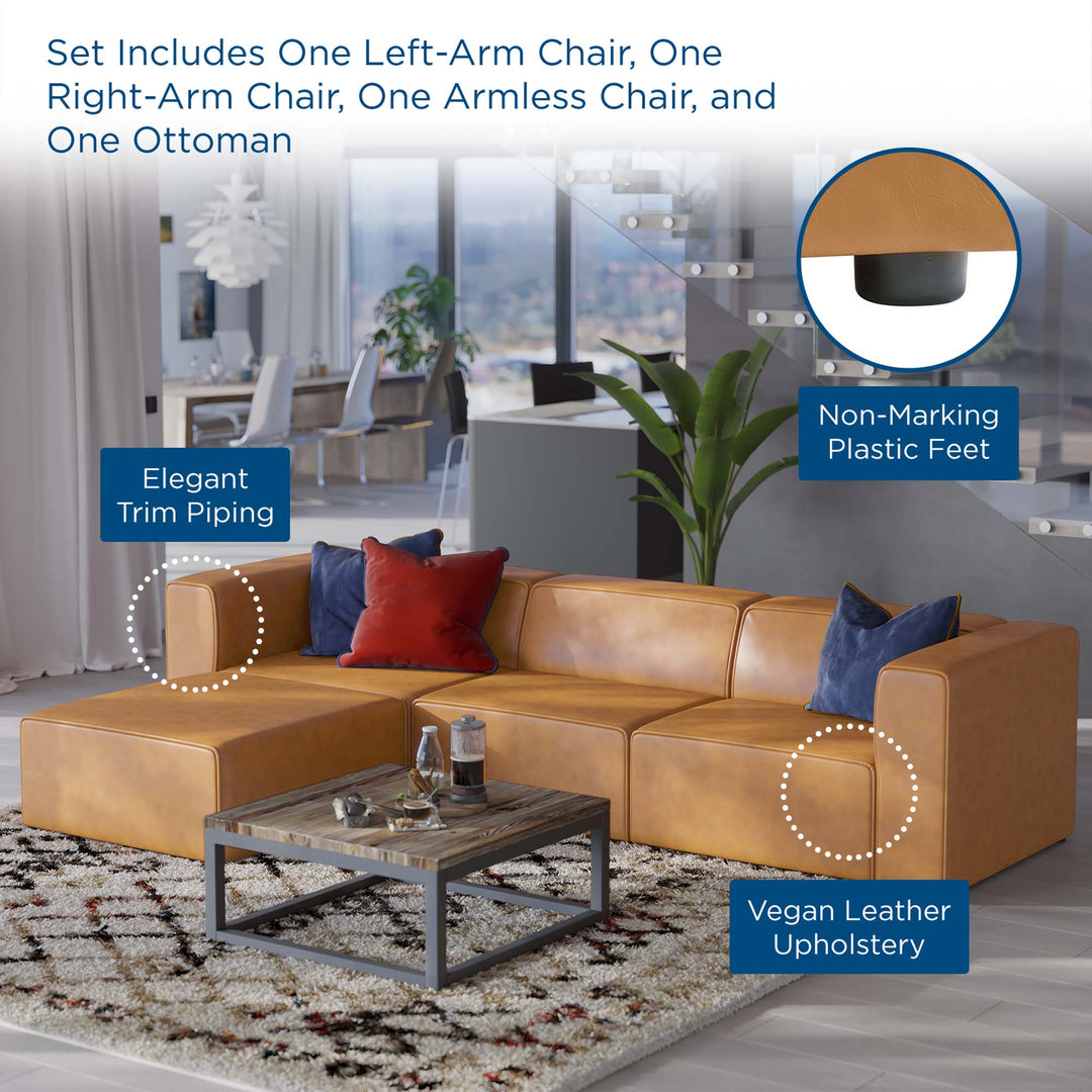 Mingle Vegan Leather Sofa and Ottoman Set in Tan