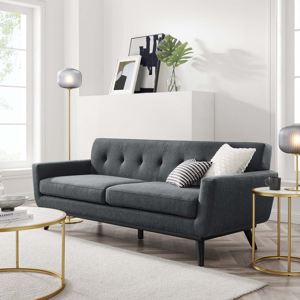 Engage Herringbone Fabric Sofa in Charcoal