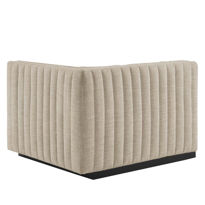 Conjure Channel Tufted Upholstered Fabric Sofa in Black Beige