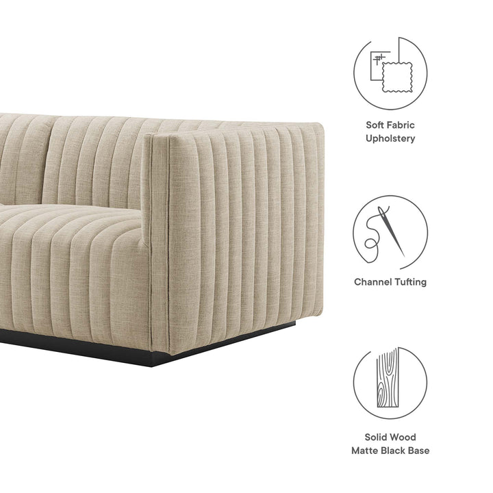 Conjure Channel Tufted Upholstered Fabric Sofa in Black Beige