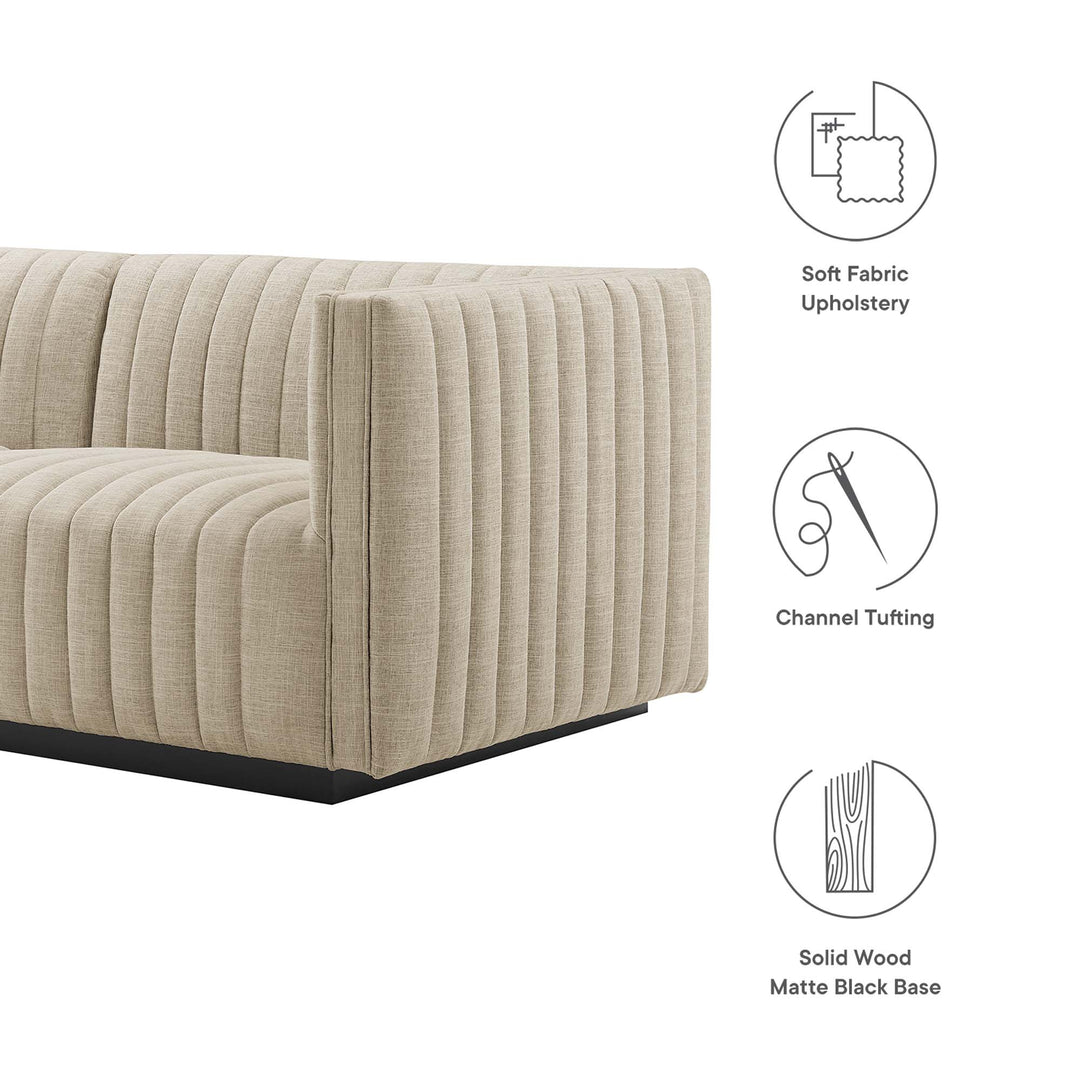 Conjure Channel Tufted Upholstered Fabric Sofa in Black Beige