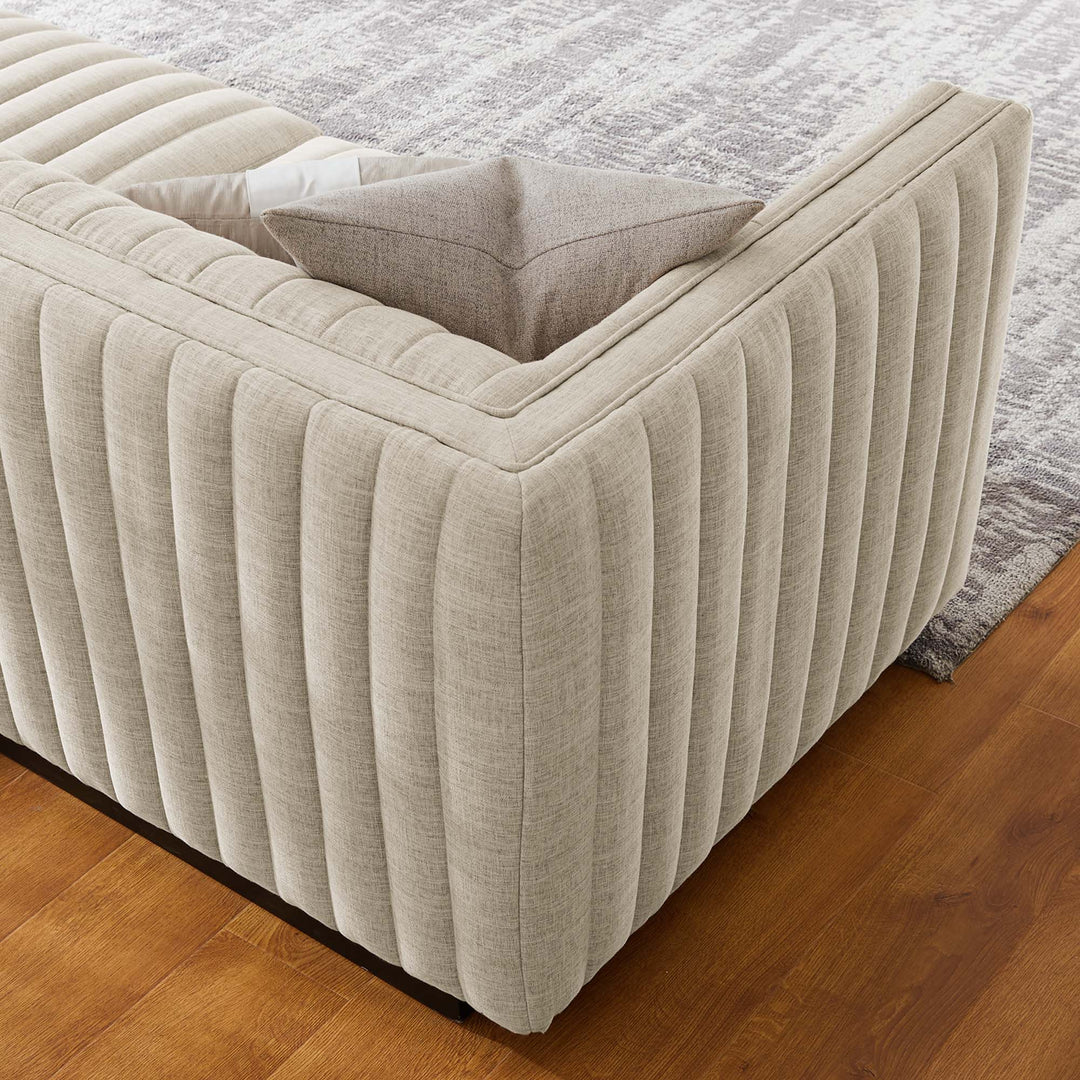 Conjure Channel Tufted Upholstered Fabric Sofa in Black Beige