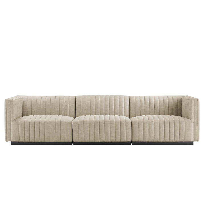 Conjure Channel Tufted Upholstered Fabric Sofa in Black Beige