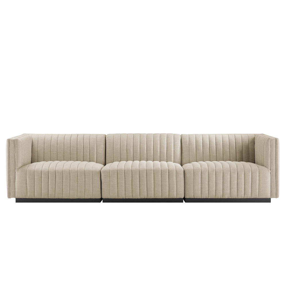 Conjure Channel Tufted Upholstered Fabric Sofa in Black Beige