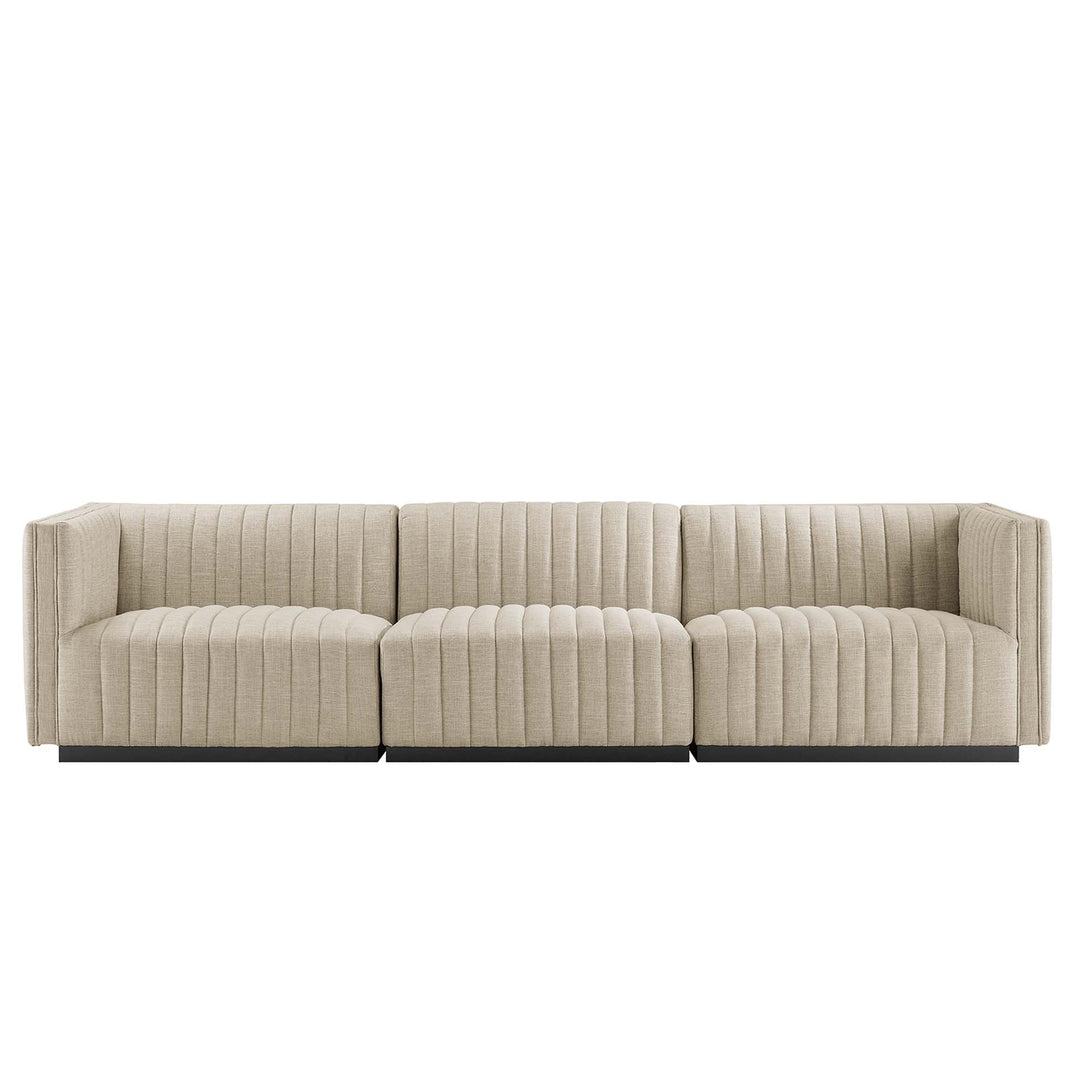 Conjure Channel Tufted Upholstered Fabric Sofa in Black Beige