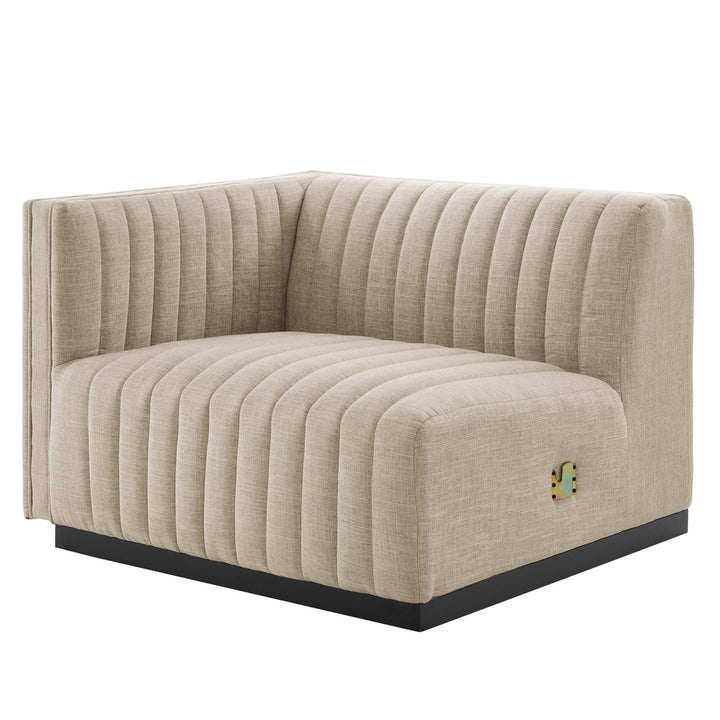 Conjure Channel Tufted Upholstered Fabric Sofa in Black Beige